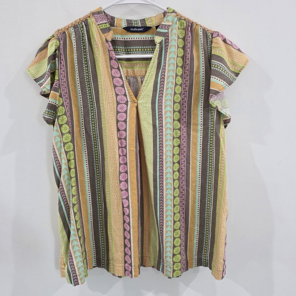 Womens Linen Top Size Small Euro Summer Beach Colorful‎ Boho Hippie